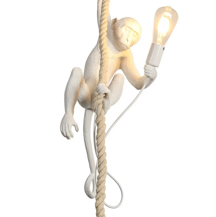 hemp rope fancy hanging decore lamp dinning room led kids resin suspension kit monkey pendant light fixtures
