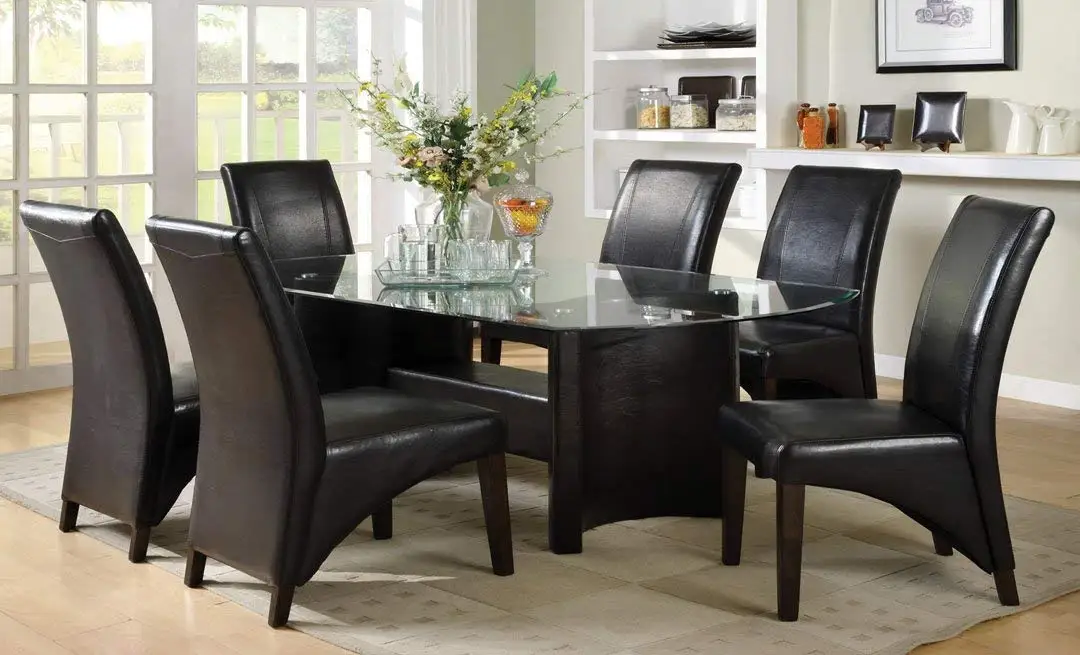 7 Pc. Madison in a Contemporary Style Espresso Wood Finish with Beveled Glass Table Top Dining Set