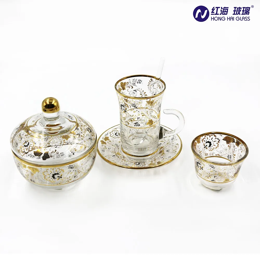 Hot Sale Gold Painted 12pcs Tea Cups Set(white Glass) Buy Glass Tea