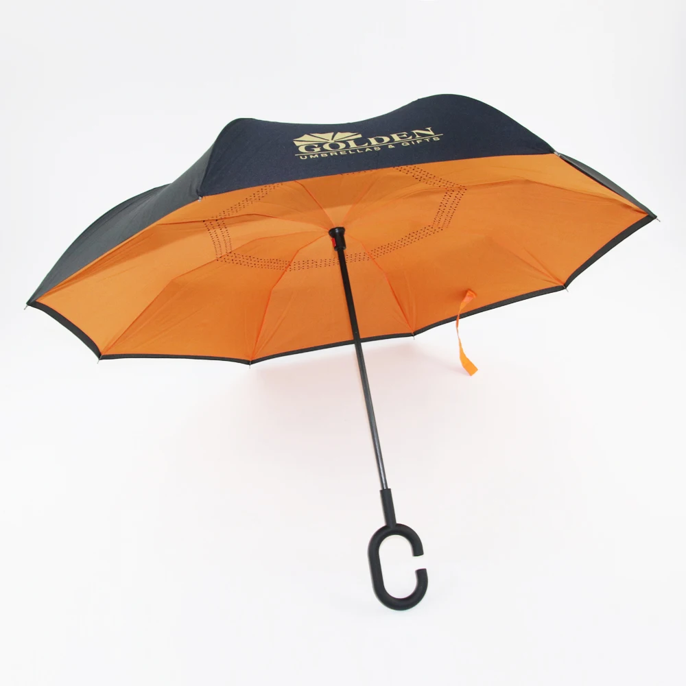 Windproof Reverse Umbrella - Upside Down Inside-Out Design With C-Handle