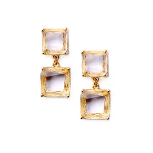 2019 Wholesales simple design gold plating gemstone jewelry earring for women and girls retro glass crystal charm earring
