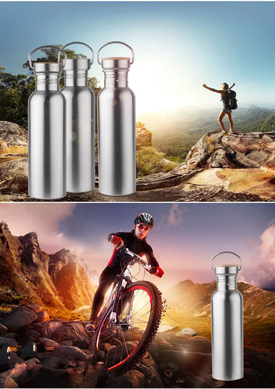 Custom Vacuum Bottle Thermos With Bamboo Cap, Free Sample Double Wall Stainless Steel Water Bottle