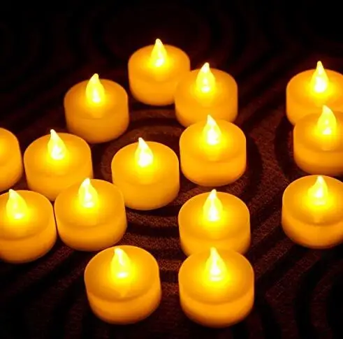 Pack of 24 Flameless LED Tea Light Candles Battery Powered Realistic Bulk Tealight, Warm Amber