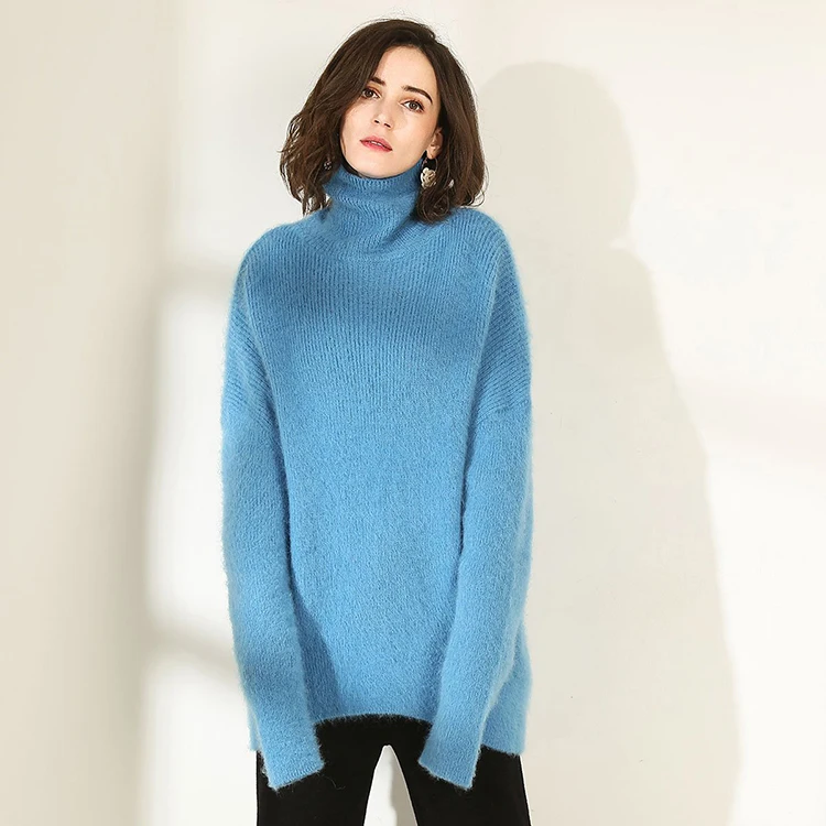 Fur Blue Turtleneck 100% Angora Wool Knitting Sweater - Buy Angora ...