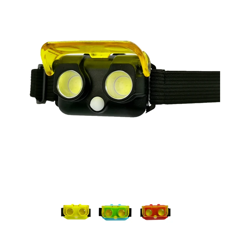 Anti-dazzling mini LED Headlamp 2 COB with eye protection cover yellow emitting beam Battery operated head light