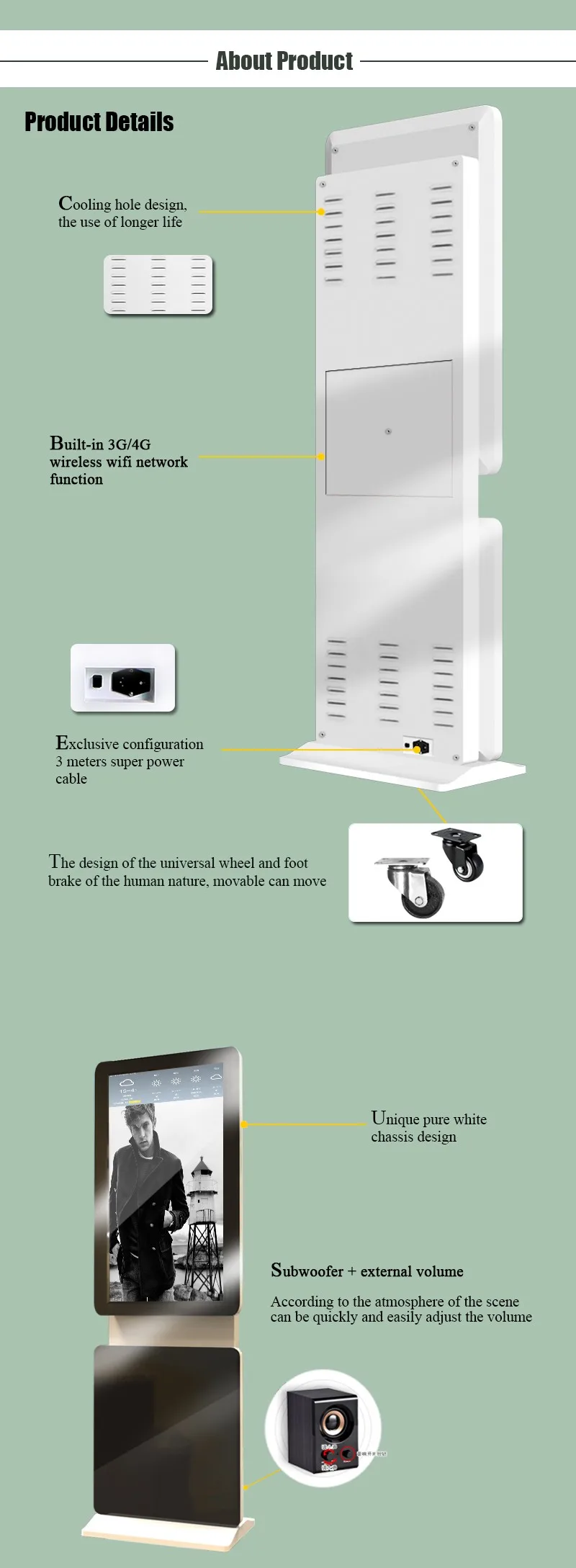 Remote control advertising machine kiosk custom lcd advertising player/advertising booth oem digital signage kiosks