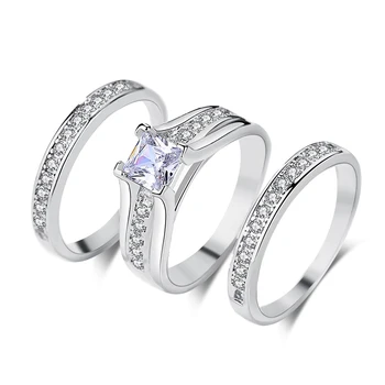 Br130 Chinese Diamond 3 Pcs White Gold Plated Wedding Ring Set Br130 Chinese Diamond 3 Pcs White Gold Plated Wedding Ring Set