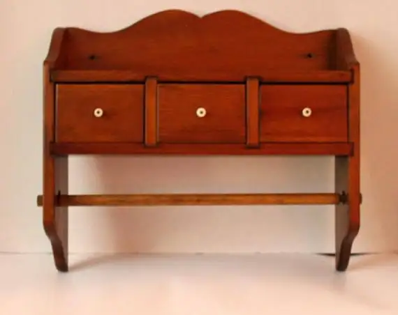 Wooden Wall Mount Papertowel Holder Shelf With Drawers Spice Rack