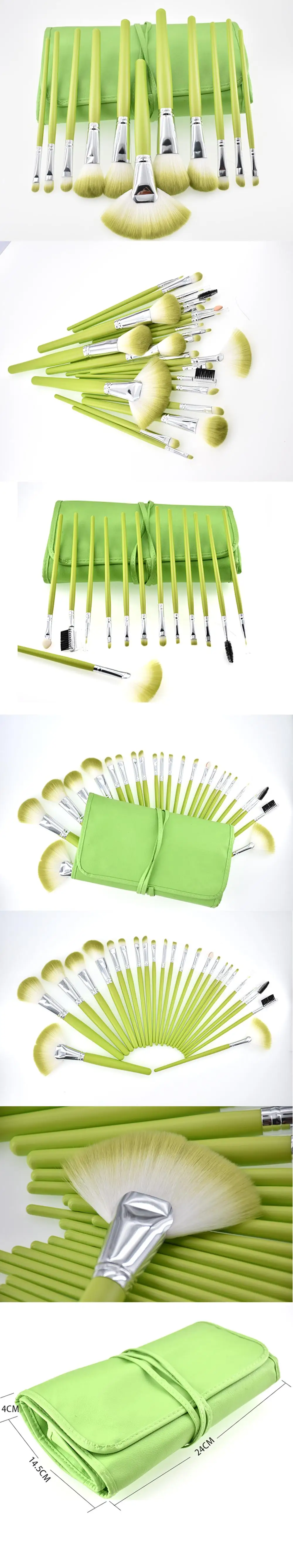 Amazon Makeup Brushes Set Fresh Mint Green Japanese 24pcs Synthetic Hair Best Make up Brush Cheap with Roll bag