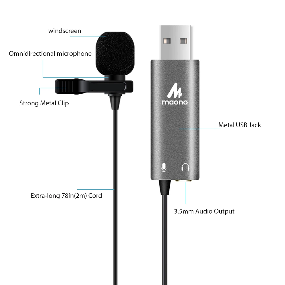 MAONO Built-in sound card Omni-directional lavalier laptop usb microphone