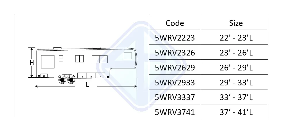 Size - 5th Wheel RV Cover
