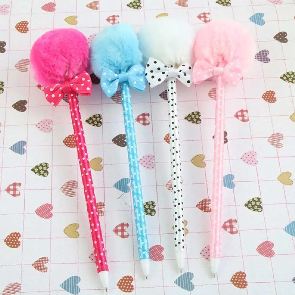 4 Pcs / Pack , Student Prizes Creative Promotional Pens, Balls Plush Ballpoint Pen, Cute Ball-Point Pens School Supplies