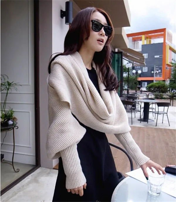 Fashion Autumn Winter Unisex Knitted Scarf Cape Shawl With Sleeves ...