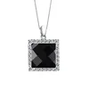 European Style Fashion Jewellery High Quality Matted Neck Accessories Micro Pave Rectangle Black Agate Pendent Silver Jewelry