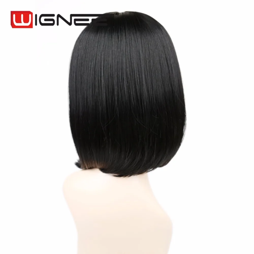 Hitam Renda Depan Wig Tahan Panas Serat Sintetis Rambut Bob Wig