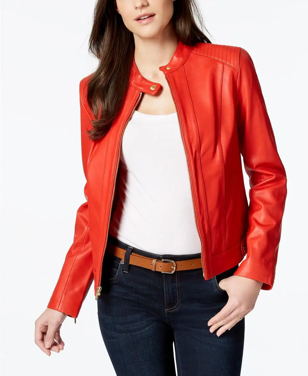 Красный кожаный пиджак женский