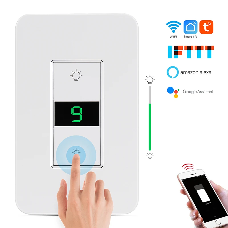 US Google Home Alexa Smart Dimmer Light Switch CE FCC ROHS Wifi Smart Switch Dimmer