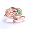jewelry fashion feather design ring green gem stone jewelry manufacturer china 925 Sterling silver