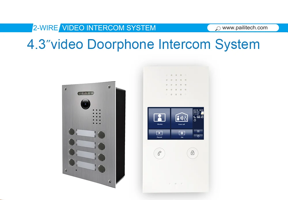 Apartment Wired Video Door Phone 4.3'' Audio Visual Intercom Entry System 4 Unit 