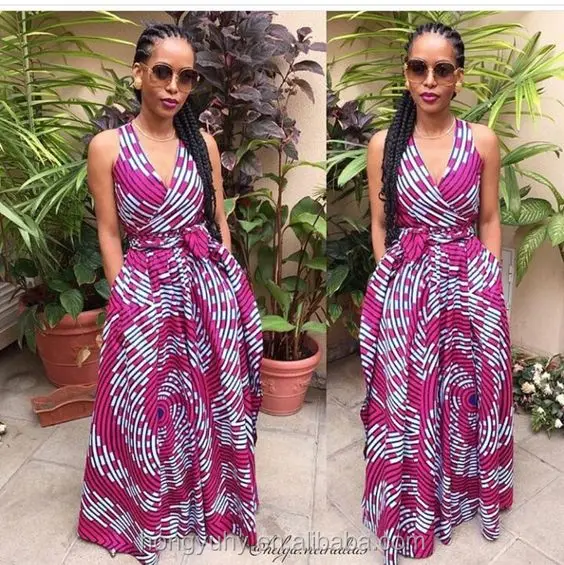 Ky1001 2017 afican élégant vêtements africain habillé pour femmes sans manches de mode africain maxi robe