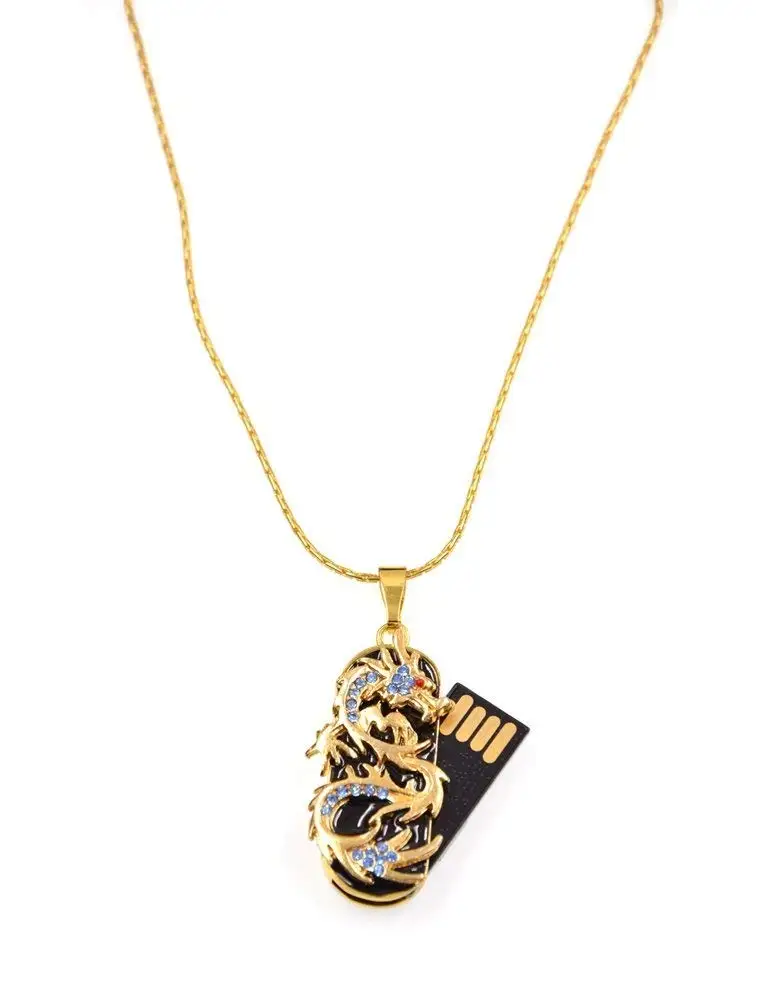 Creative Crystal Dragon USB Flash Drive - 32GB Gold Pendrive with Necklace - ANKUX.COM