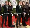 Golden Globe Award Round Neckline Red Carpet Celebrity Dresses Evening Dresses Long Sleeves Black Sequined Gown HE59