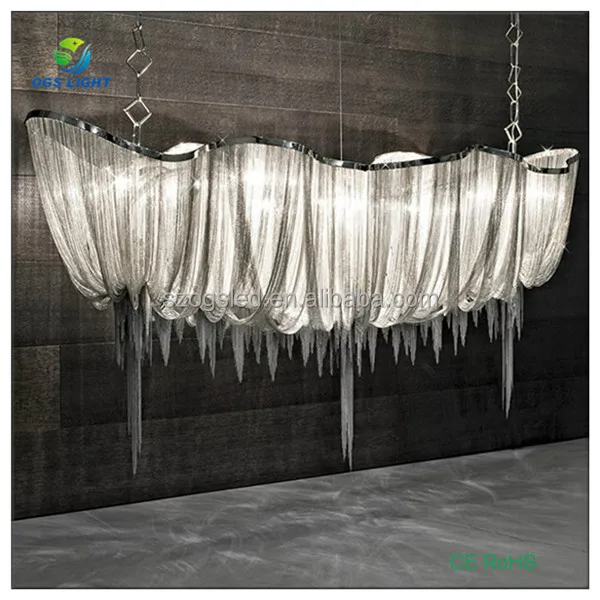 Chandelier in Russia Home Lighting Decorative Silver Chain Pendant Lighting Fixture E12 Led Bulb with Chrome Metal Frame
