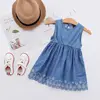 Factory Wholesale summer Korean Stylish Denim Dress Fashion Ruffle Fancy princess Dress for Girls