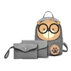 New Arrival lady custom PU Leather Cartoon Cute Bear Three Pieces Set Bag trendy Multi Function School Backpack Women