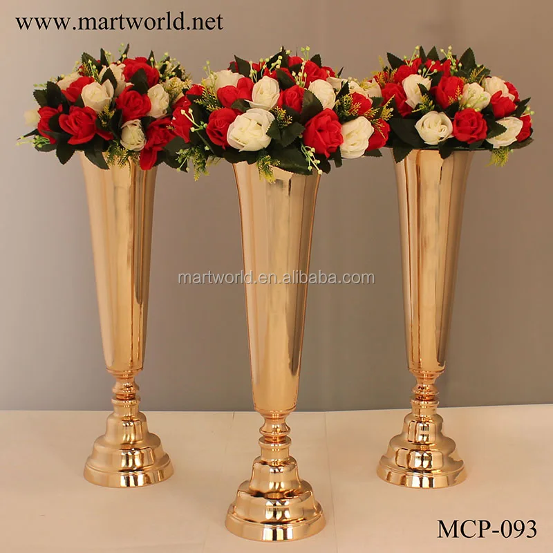 Wholesale Metal Tall Gold Flower Vases Decorative Table Top Wedding