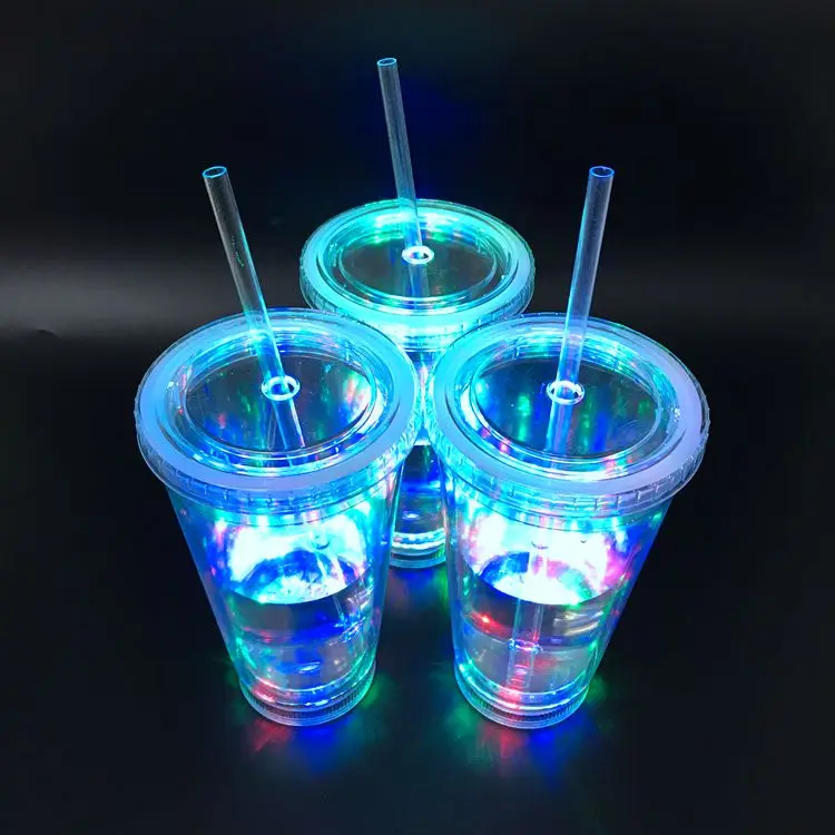 Factory Oem Customized Plastic Colorful 450ml 16oz Led Cup With Lids