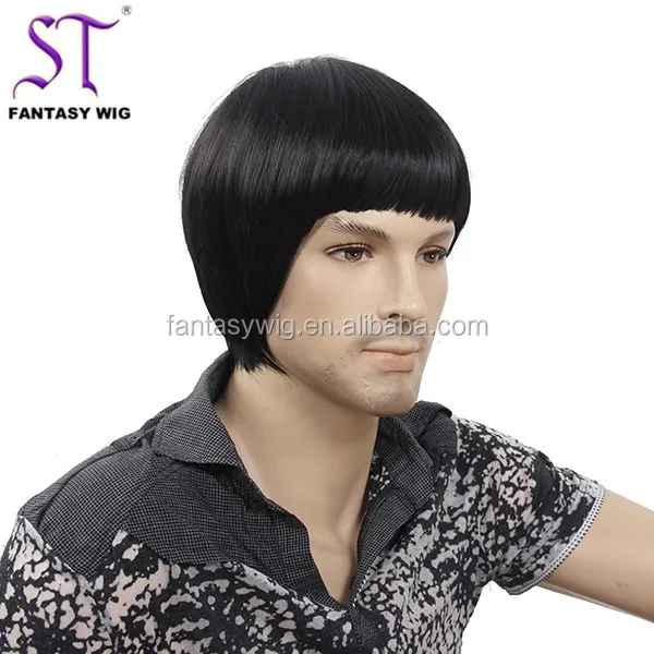 Classic 1960s Beatles Fashion Synthetic Short Old Man Wigs Black