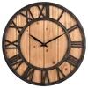 Vintage Style Brief Metal Solid Wood Noiseless Wall Clock Black Brown