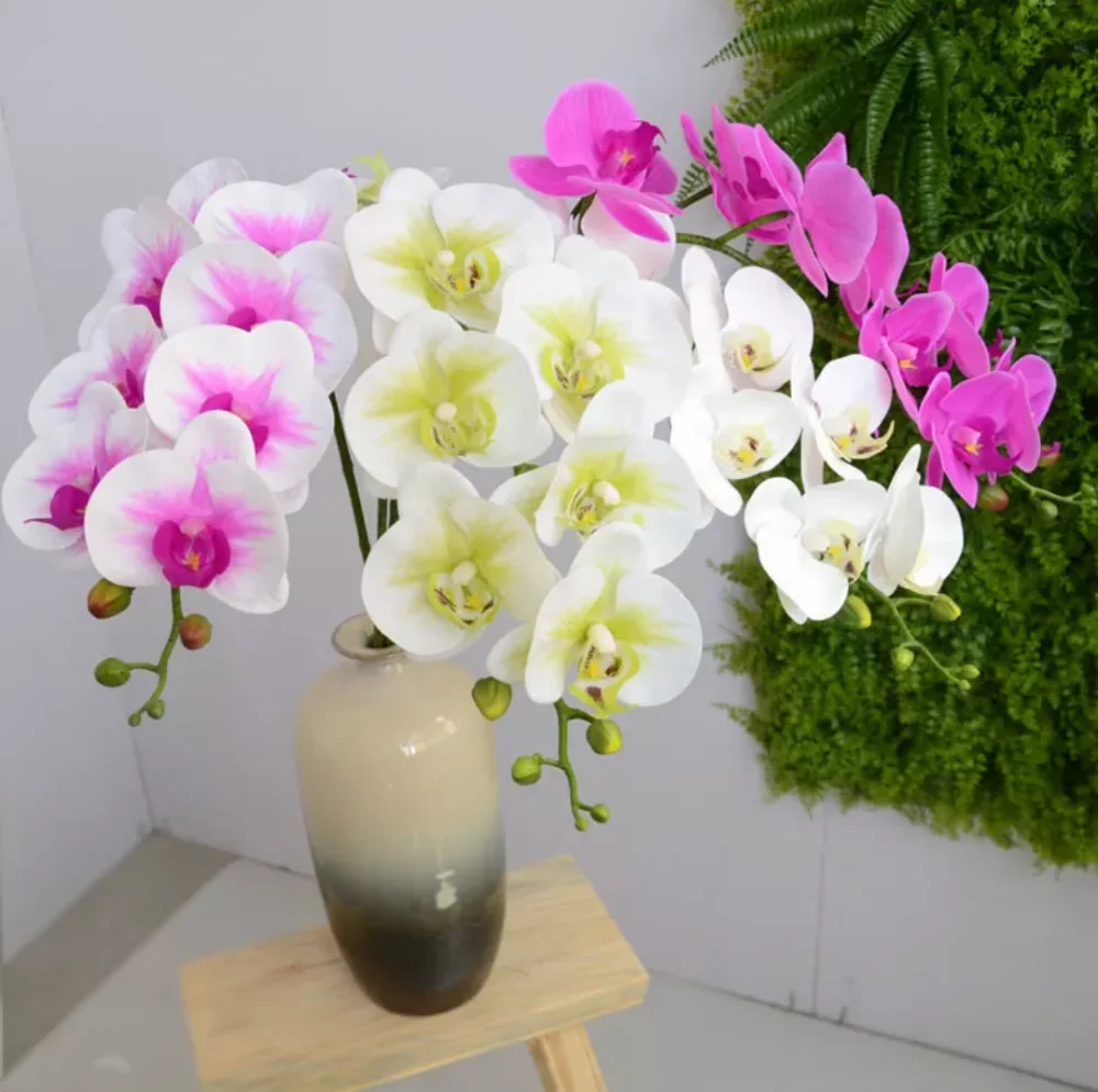 High Quality Pu Artificial Blue Orchid Plants Orchid Flowers In Vase