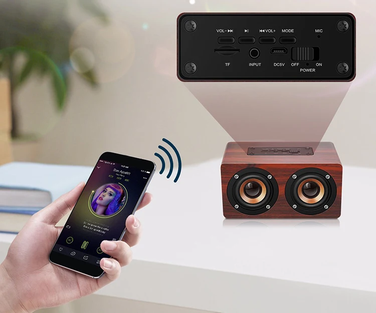 Portable HiFi Shock Bass 10W Dual Driver Bluetooth Speakers Support TF Card AUX Wood Wireless Speaker - ANKUX.COM