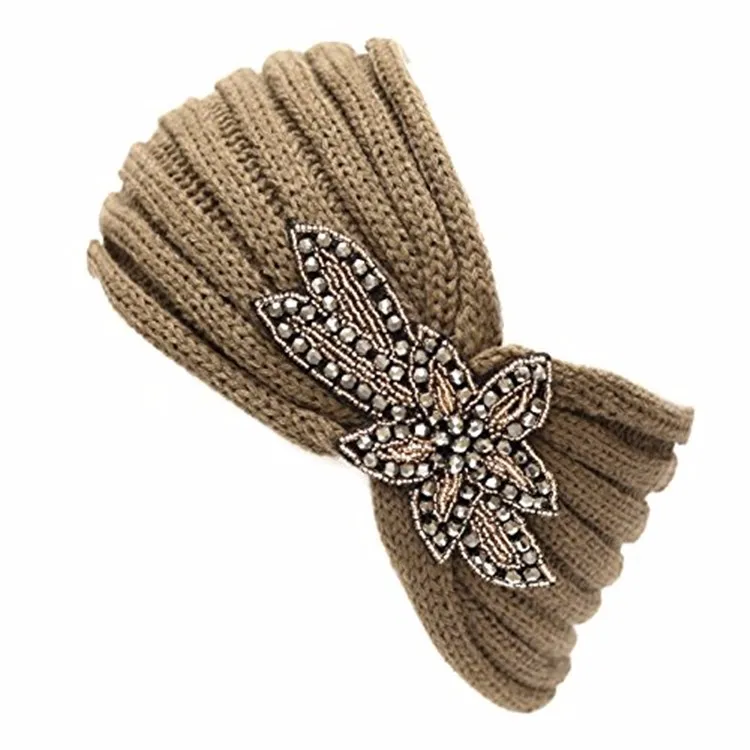 亮片珠珠花手工钩针编织发带