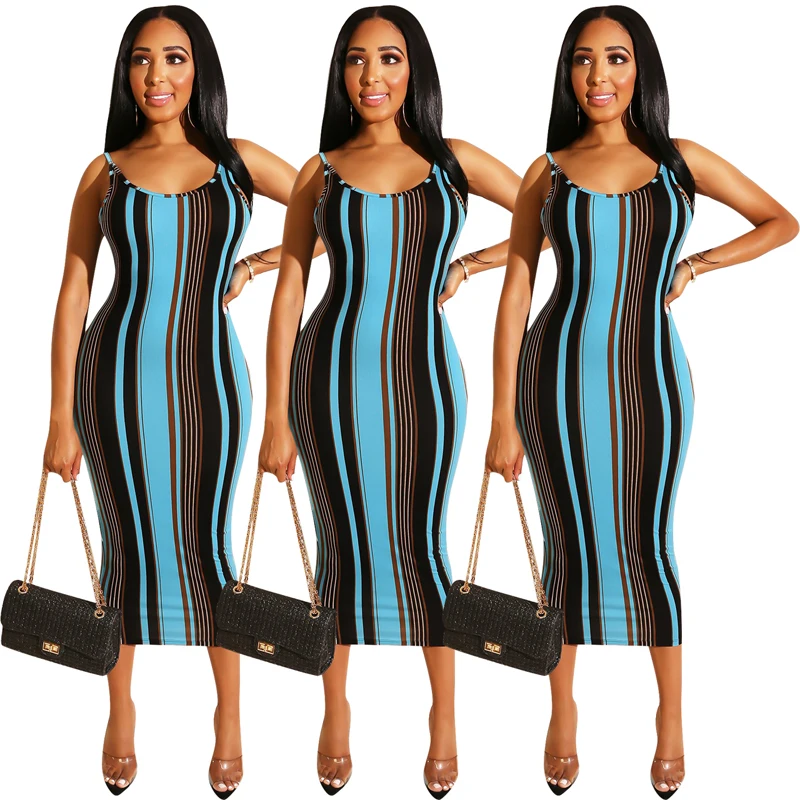Woman Summer Backless Sexy Lace Up African Kitenge Designs Stripe Dress