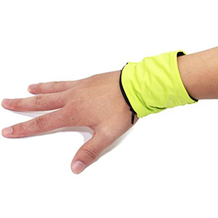 Polyester Wrist Pocket Wristband With Zipper Cheap Customized Fabric Wristbands Gym Mens Sports
