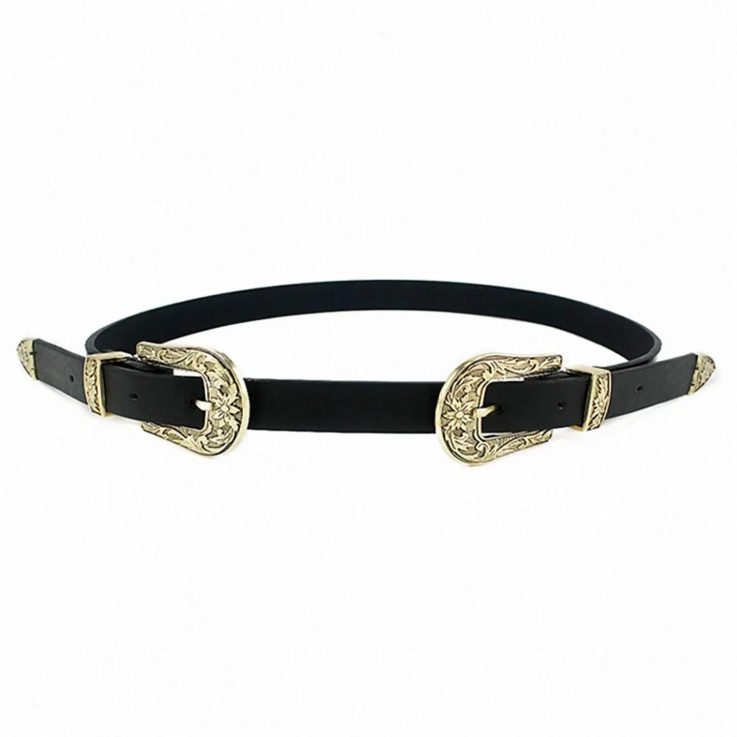 Baolustre Women Fashion Adjustable Punk Metal Waistband Waist Style Belt Double Buckle Female Belt Female Style Belt Women Black Belt Double Gold 110 Cm