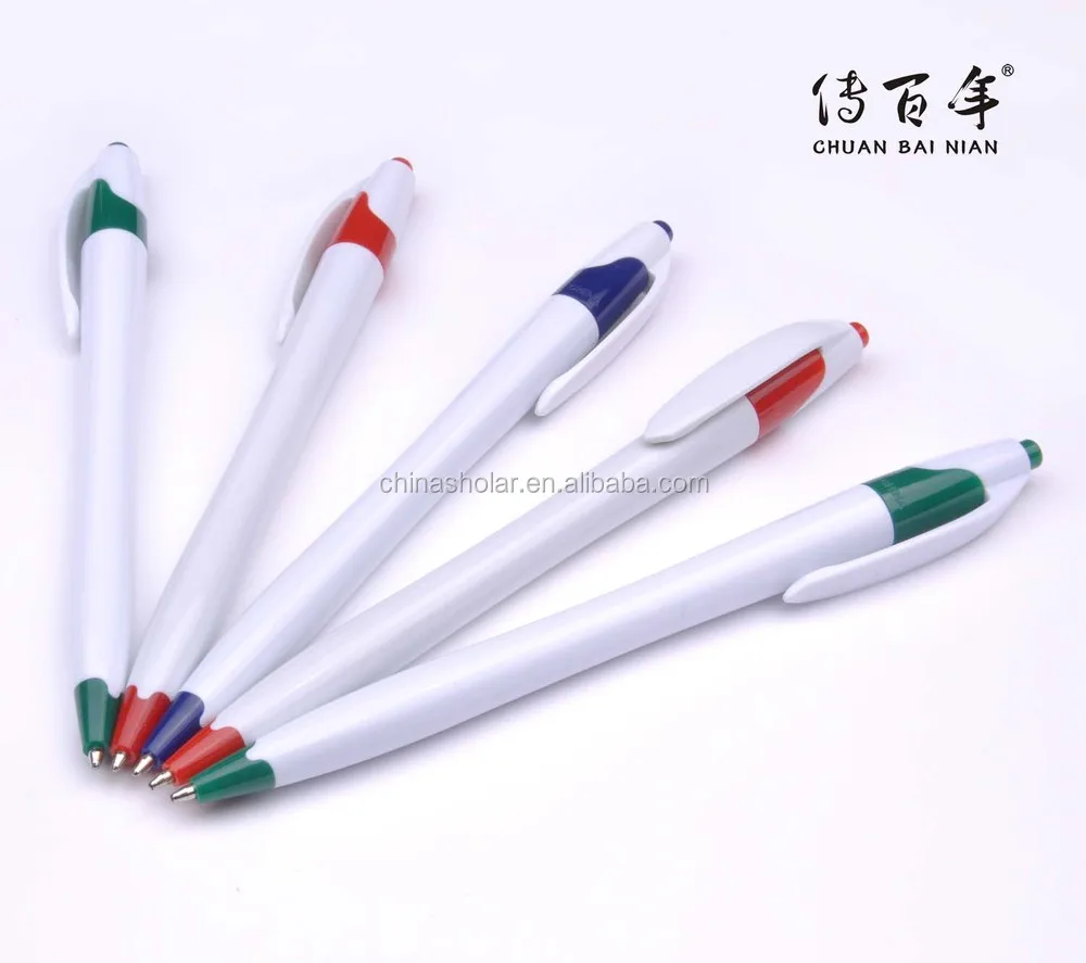 Classical Simple White Plastic Click Ball Pen With Color Pen Parts