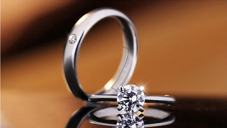 批发aliexpress 热韩国时尚爱情水晶钻石订婚珠宝婚礼情侣戒指