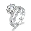 Women trendy luxurious 8 claw setting 18k gold plated cubic zirconia cz diamond engagement and wedding ring sets YG030
