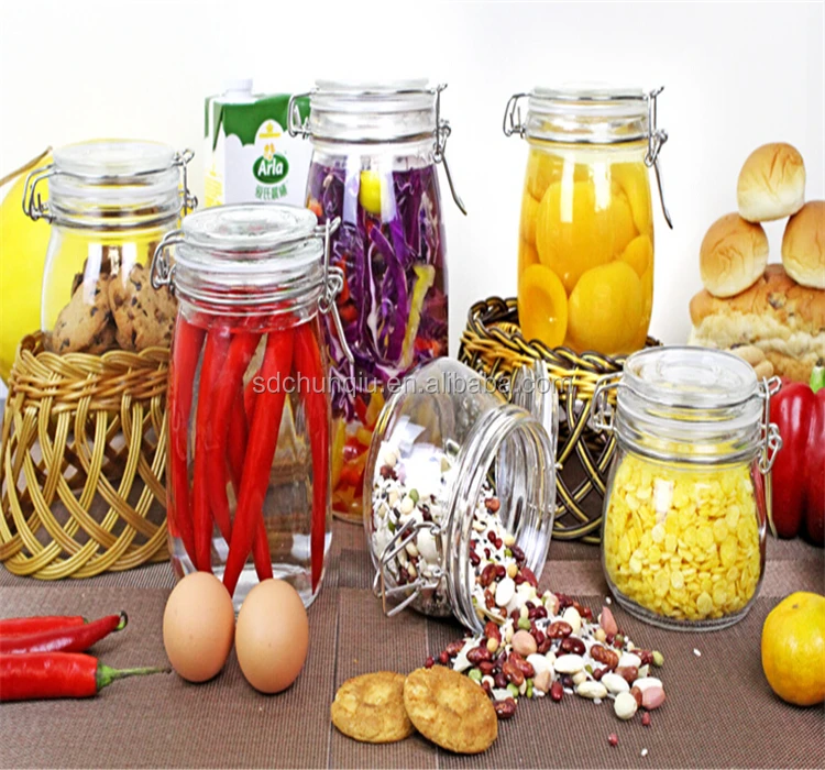 1l 1.5l 2l Glass Canning Jar With Metal Clip,2000ml Glass Canning