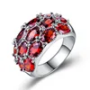 Women Luxury Statement 925 Silver Plated Cubic Zirconia Ring Pave Red Cubic Zirconia Engagement Ring