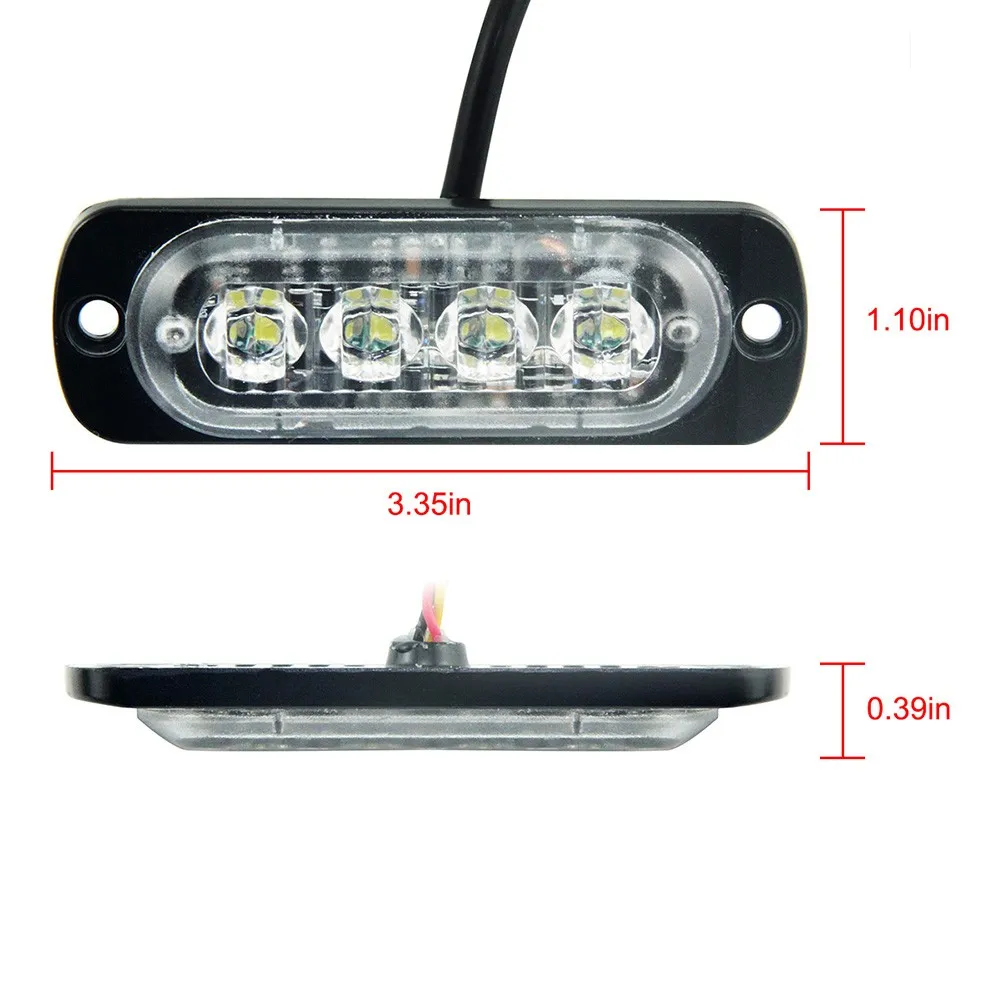 3W per LED LED-04T slim emergency lights for vehicles 12-24V 4 pcs leds ...