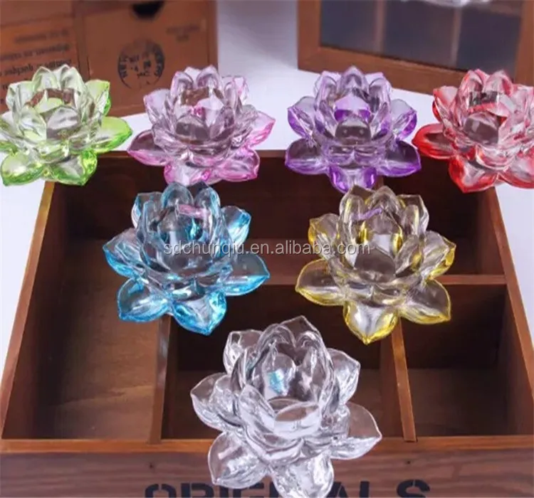 Set of 3pcs Purple Crystal Lotus Flower and Candle Holder with Rotating Base 
