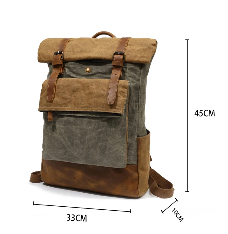 Vintage water proof retro leisure style unisex cycling waxed canvas leather outdoor backpack rucksack bag