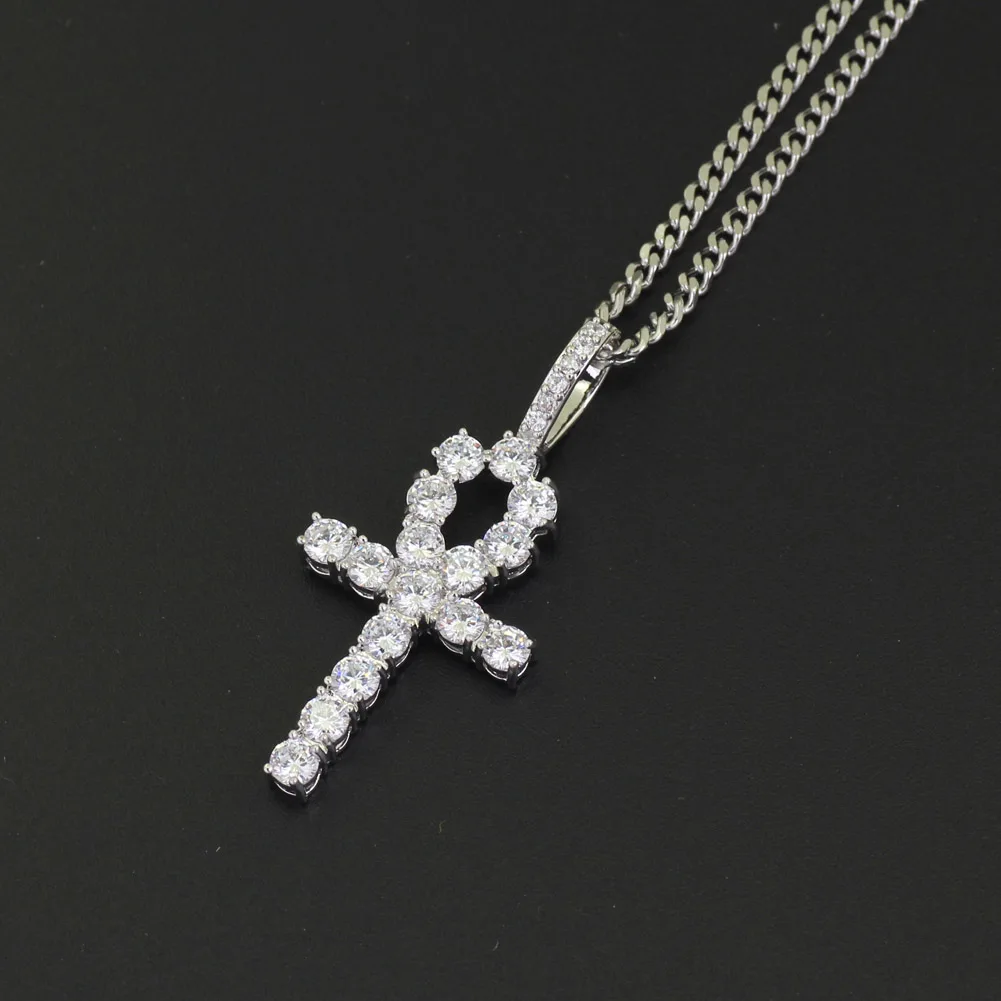 CN019 Hip Hop Anha cross Pendant brass Setting CZ stones Necklace Jewelry for men and women