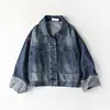 Hot sale cheap china wholesale simple and elegant print blue ripped denim jacket acid wash