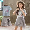 SE352 New Design Floral T Shirts Stripe Skirt Sets Wholesale Children's Boutique Clothing